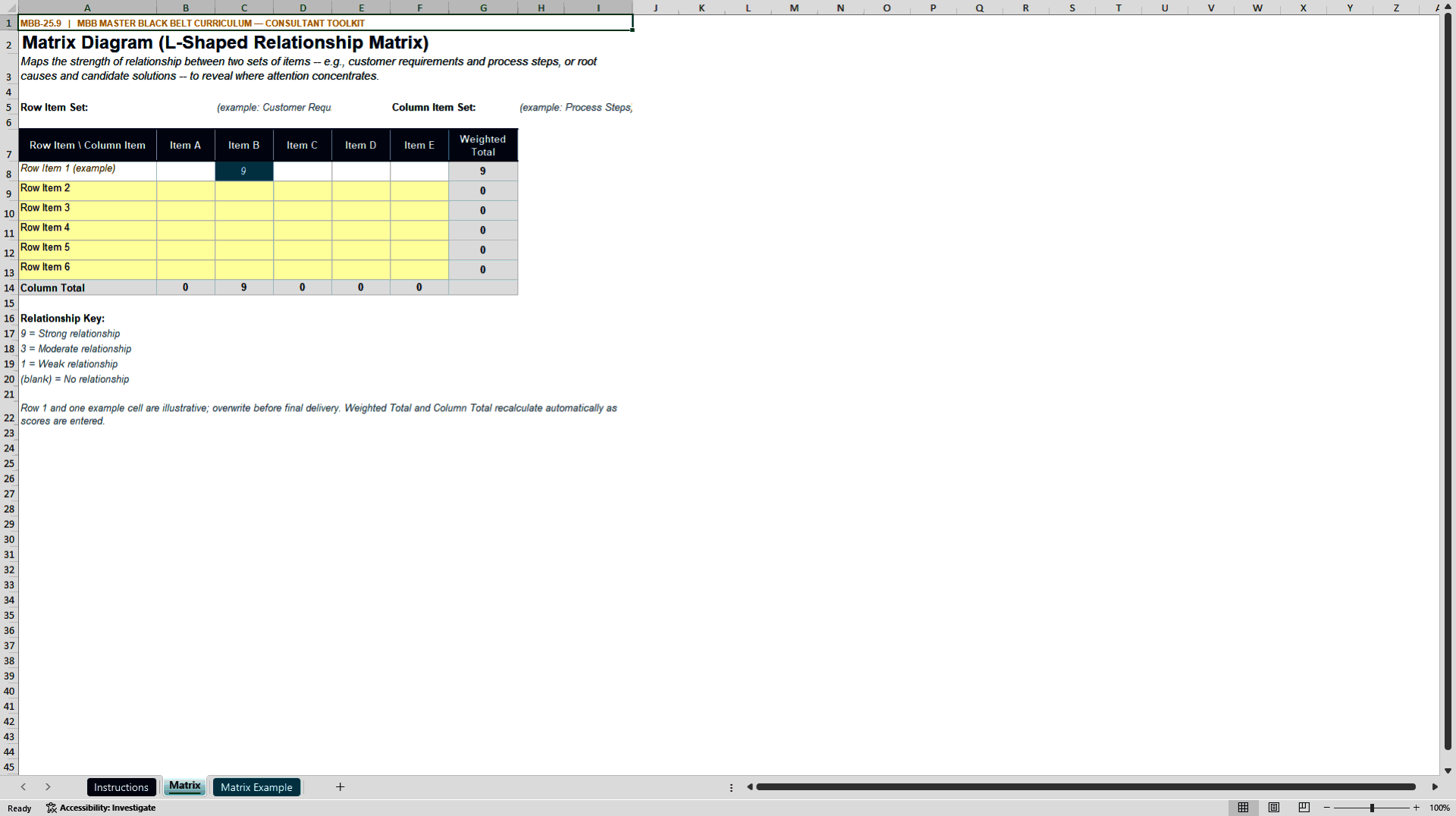 Matrix Diagram Builder: Relationship Analysis Template (Excel template (XLSX)) Preview Image
