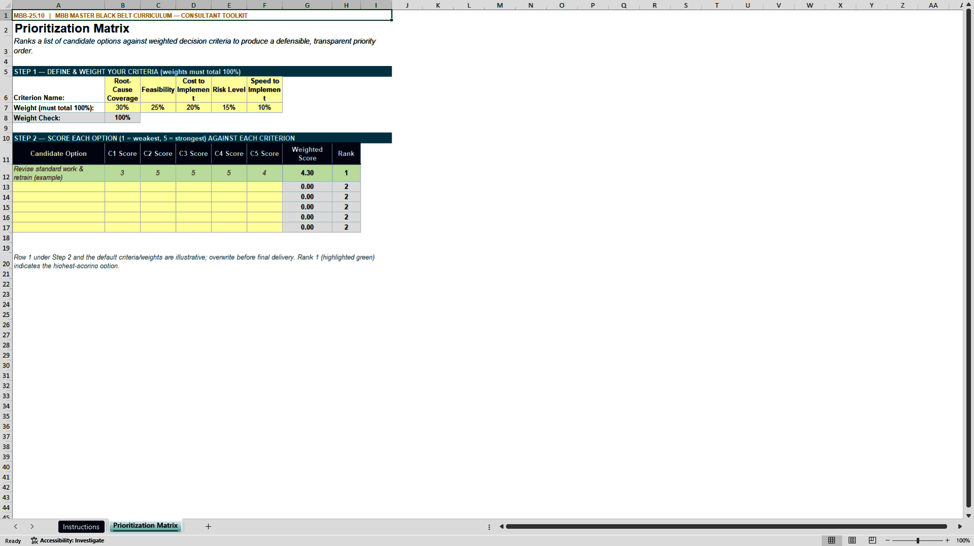 Prioritization Matrix Builder: Decision Analysis Template (Excel template (XLSX)) Preview Image