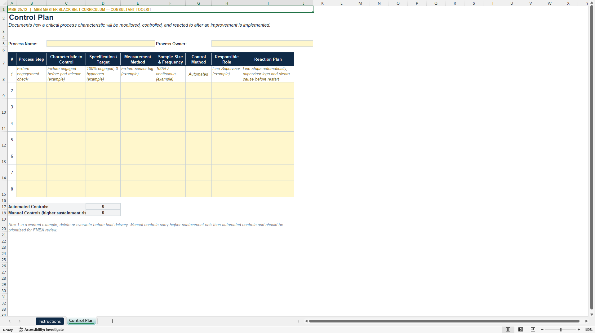 Control Plan Builder: Process Control Template (Excel template (XLSX)) Preview Image