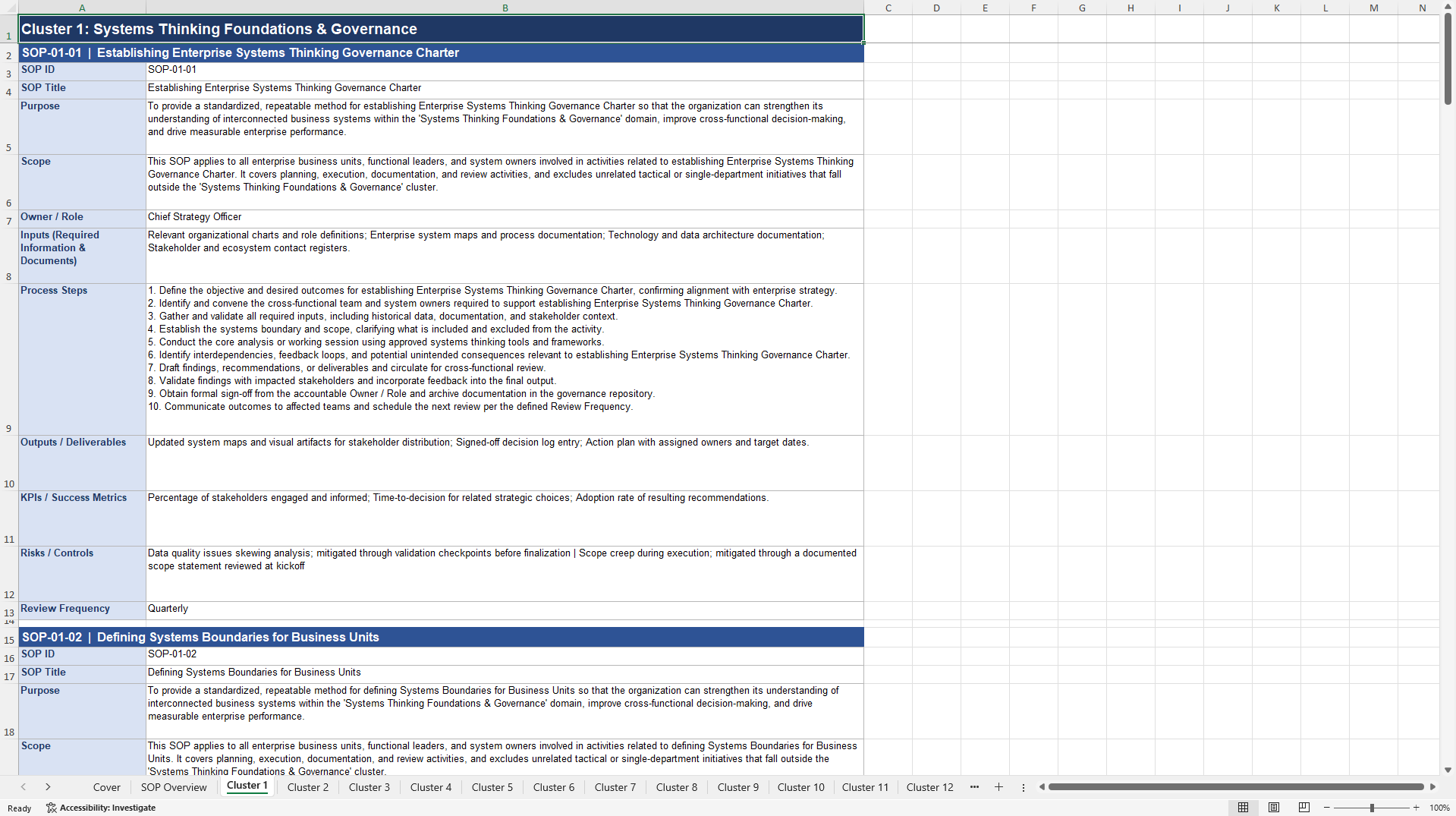 100+ Business Systems Thinking SOPs (Excel template (XLSX)) Preview Image