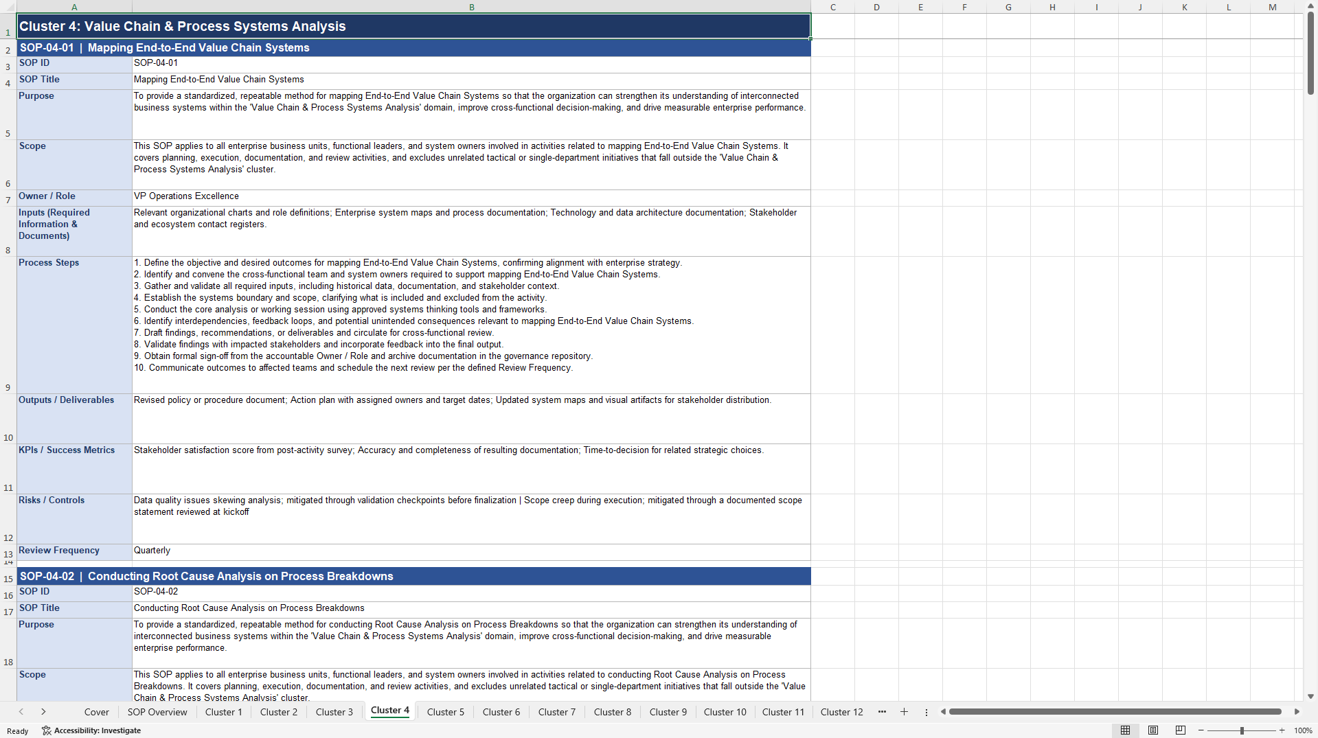 100+ Business Systems Thinking SOPs (Excel template (XLSX)) Preview Image