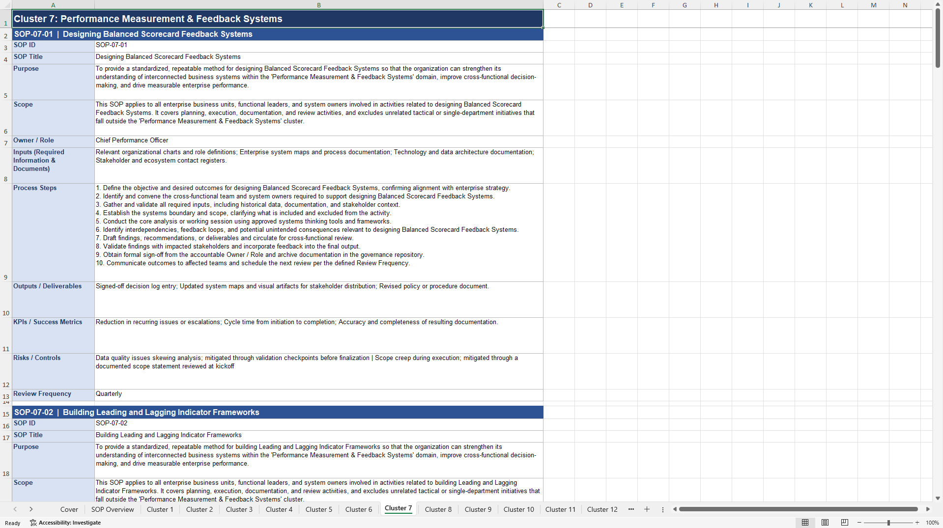 100+ Business Systems Thinking SOPs (Excel template (XLSX)) Preview Image