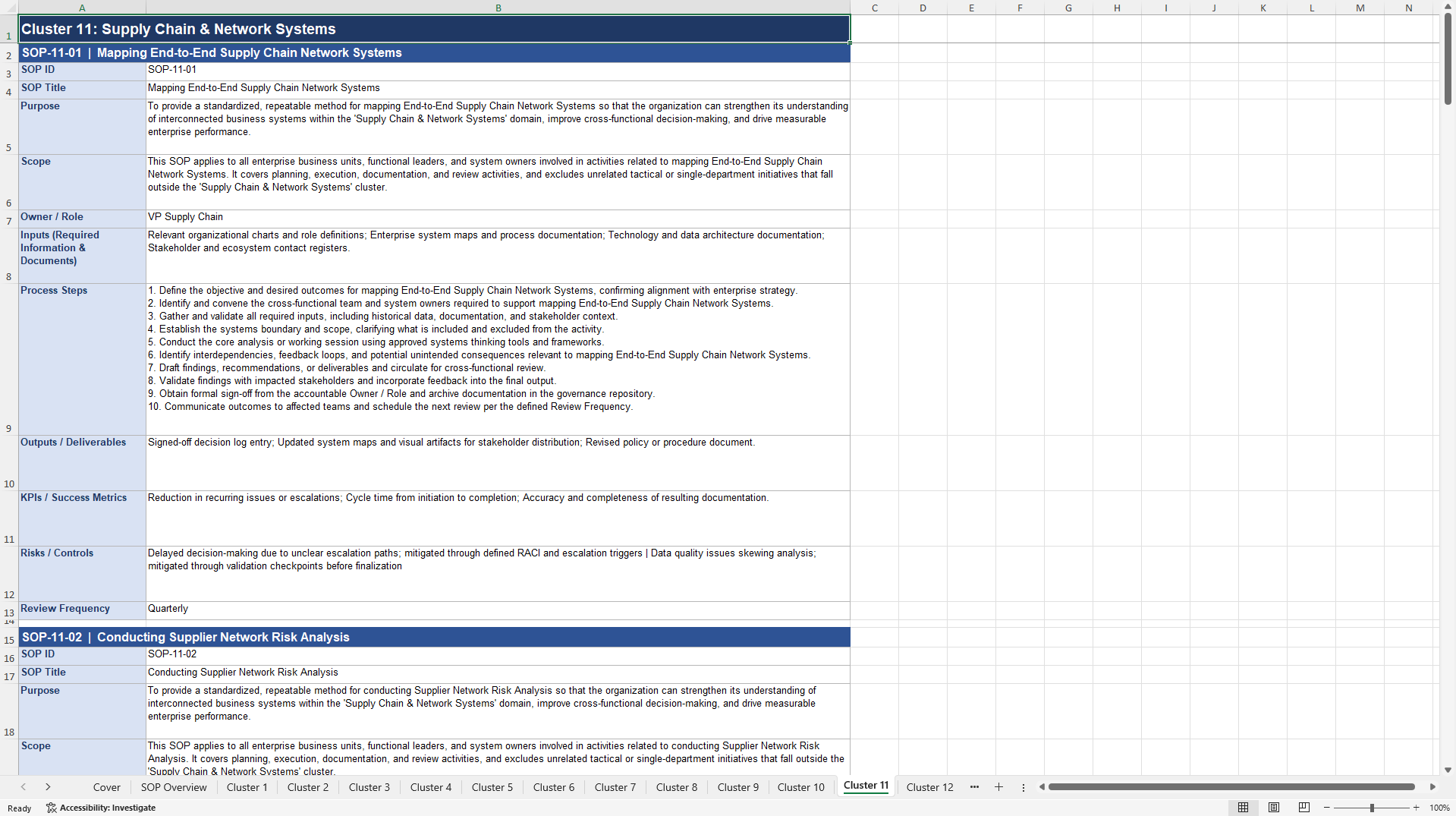 100+ Business Systems Thinking SOPs (Excel template (XLSX)) Preview Image