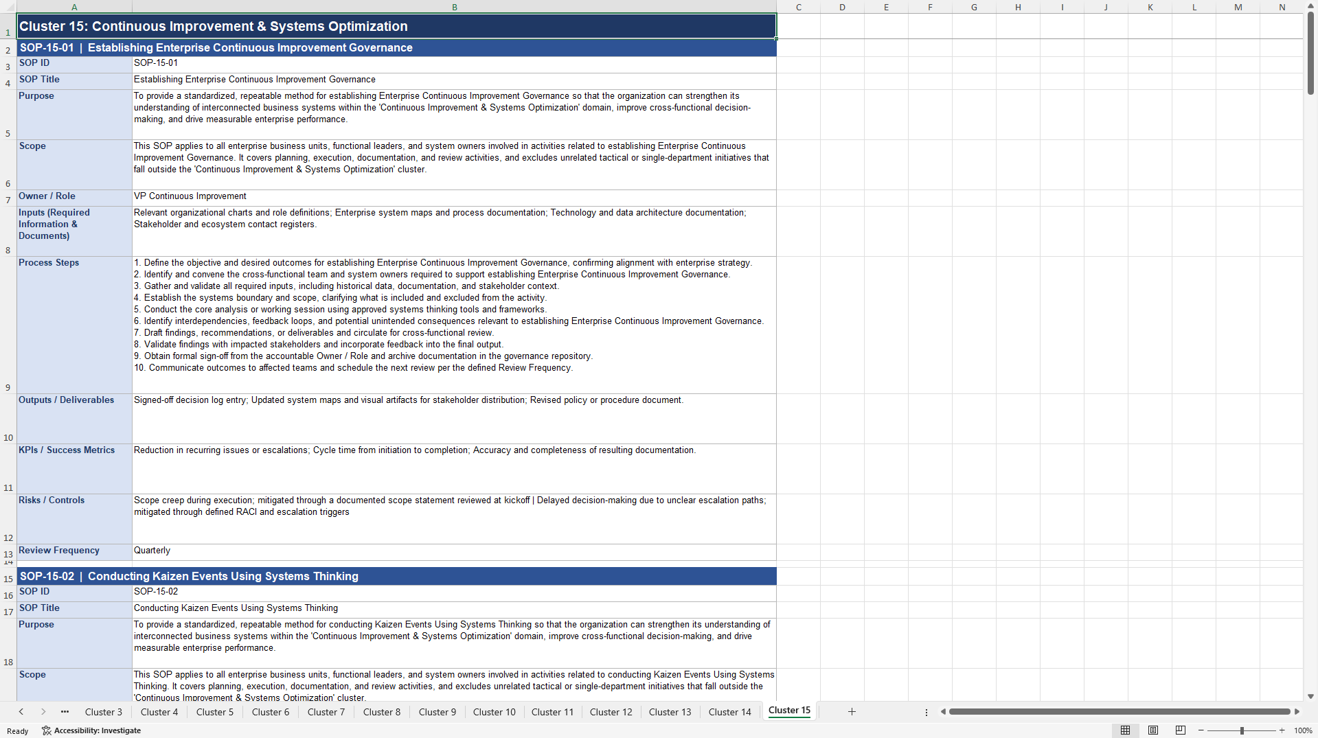 100+ Business Systems Thinking SOPs (Excel template (XLSX)) Preview Image