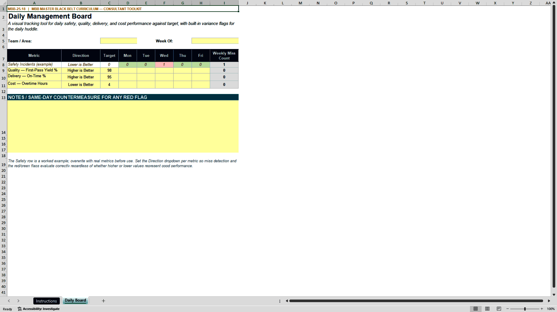Daily Management Board: Visual Performance Template (Excel template (XLSX)) Preview Image