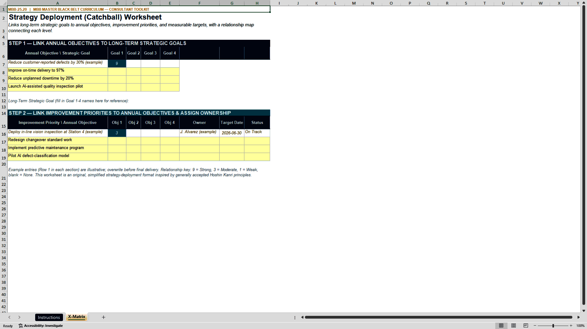 Strategy Deployment Worksheet (Excel template (XLSX)) Preview Image