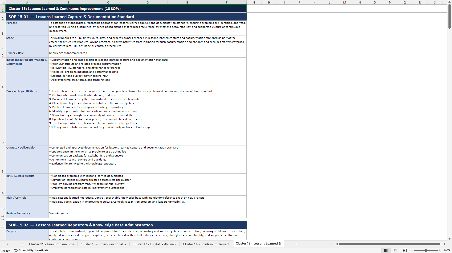 100+ Structured Problem Solving SOPs (Excel template (XLSX)) Preview Image