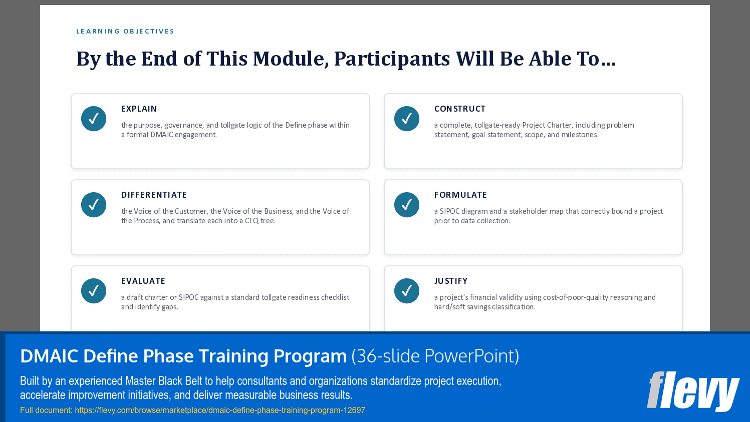 DMAIC Define Phase Training Program (36-slide PPT PowerPoint presentation template (PPTX)) Preview Image