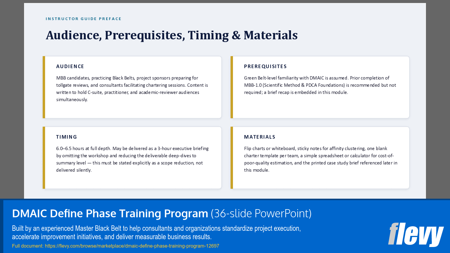 DMAIC Define Phase Training Program (36-slide PPT PowerPoint presentation template (PPTX)) Preview Image