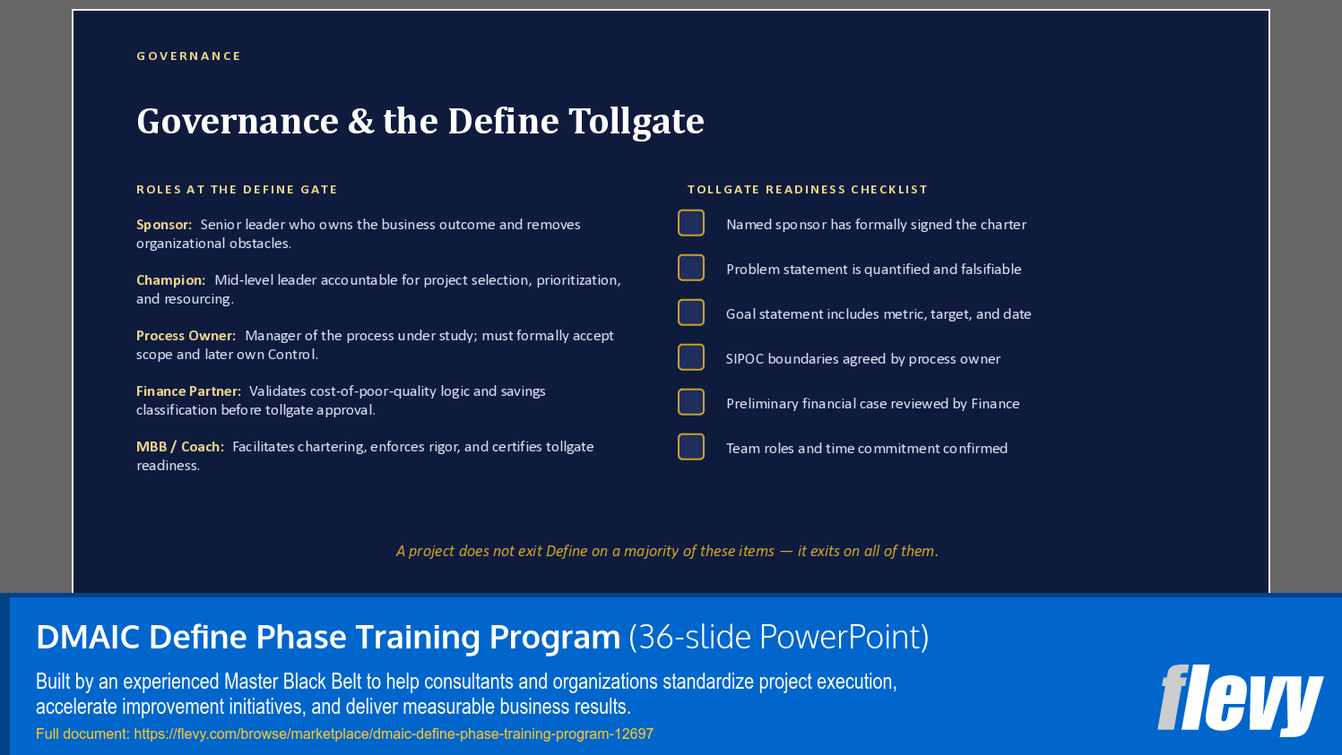 DMAIC Define Phase Training Program (36-slide PPT PowerPoint presentation template (PPTX)) Preview Image