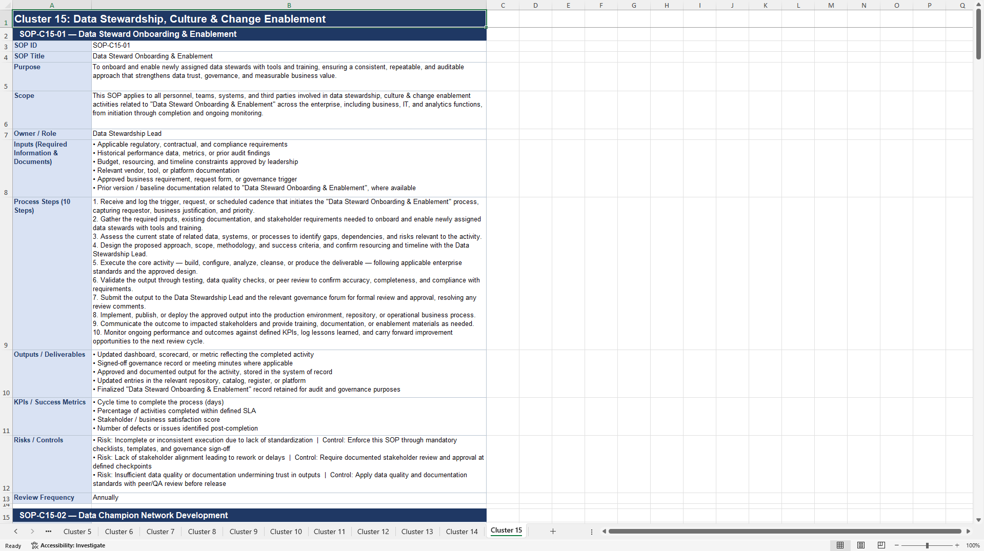 100+ End-to-End Data & Analytics Management SOPs (Excel template (XLSX)) Preview Image