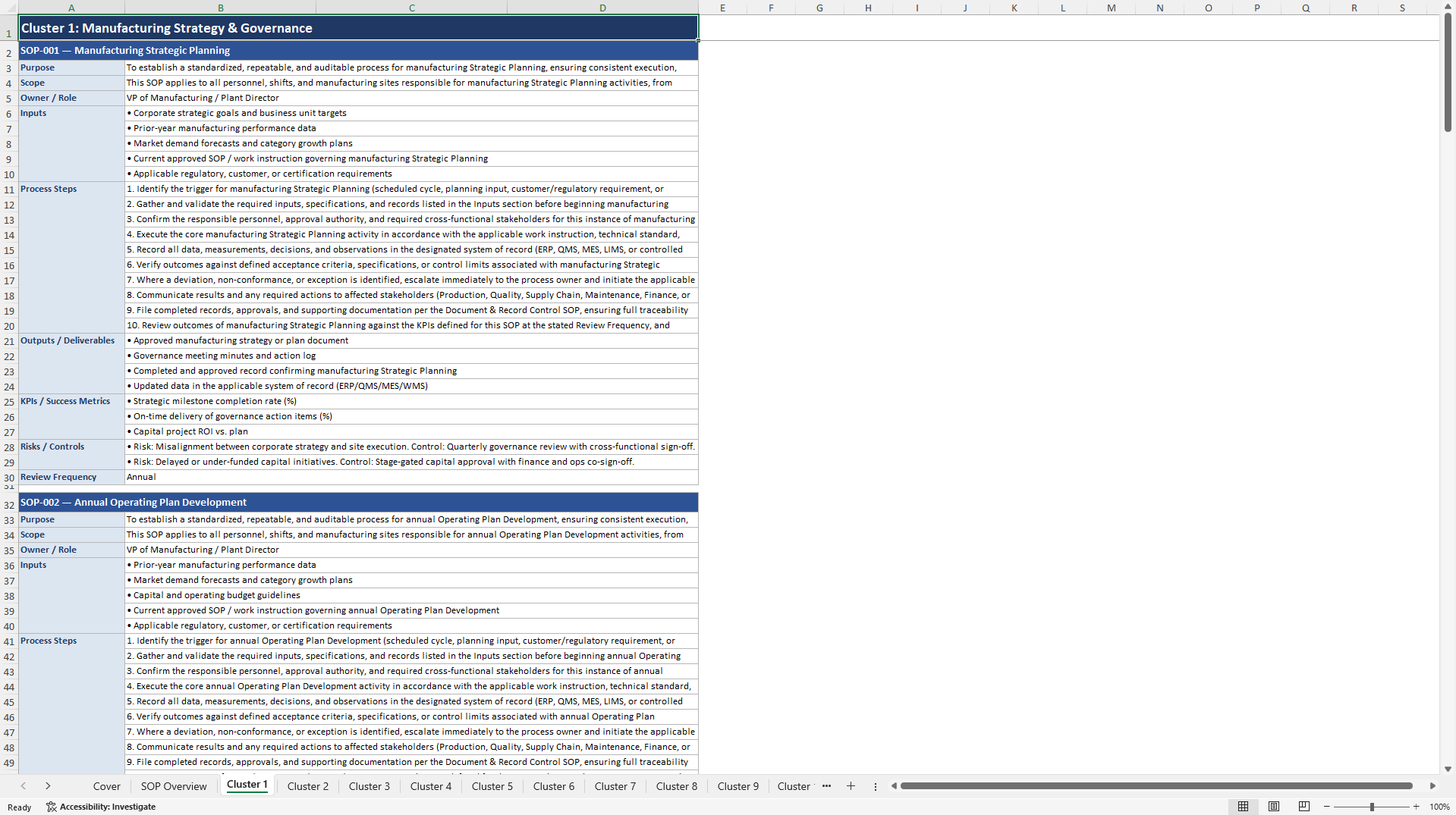 100+ Food & Beverage Manufacturer SOPs (Excel template (XLSX)) Preview Image
