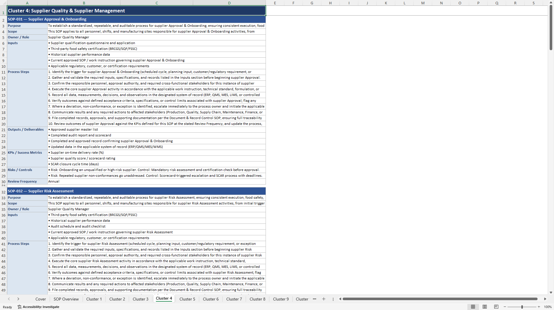 100+ Food & Beverage Manufacturer SOPs (Excel template (XLSX)) Preview Image