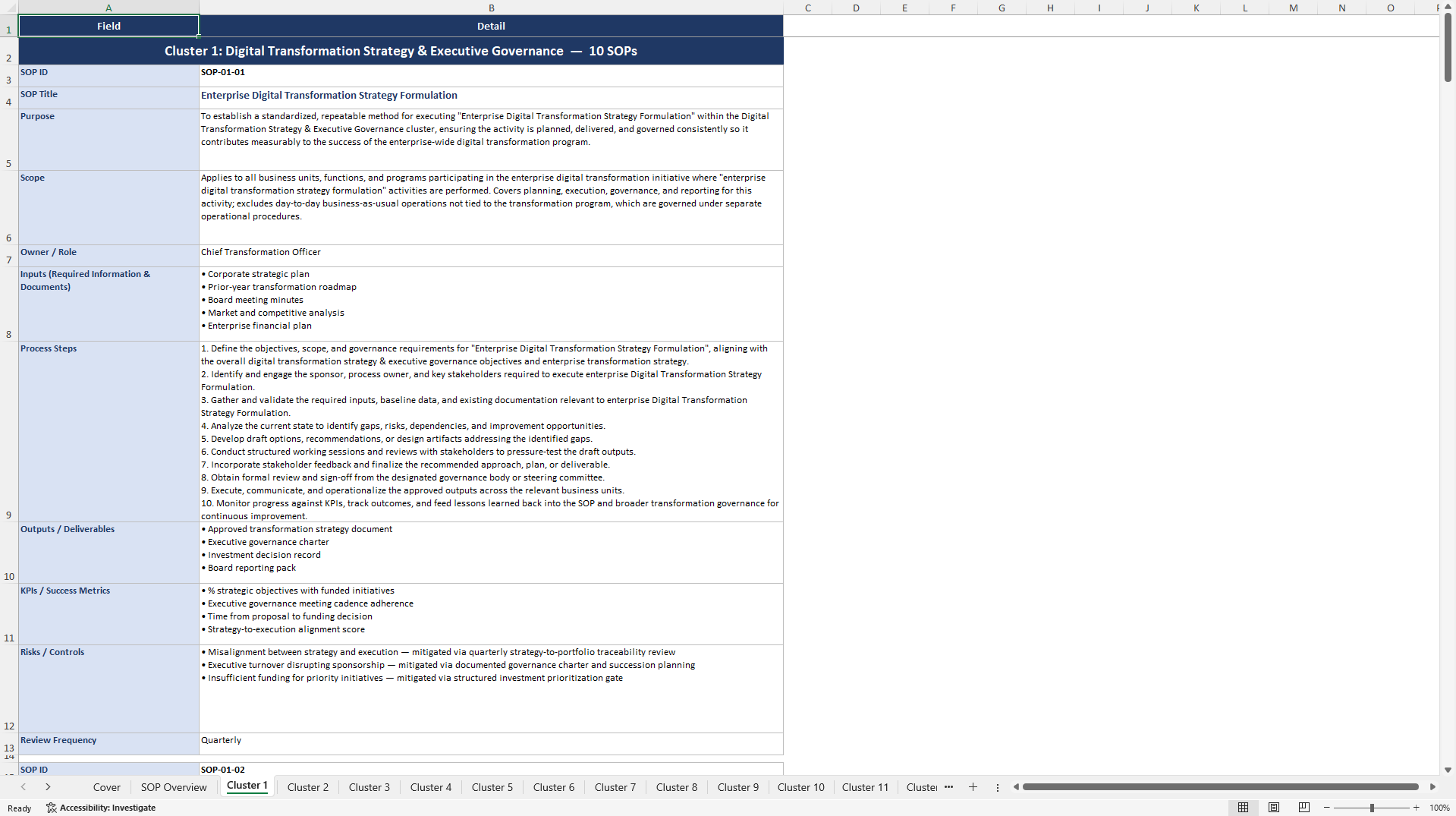 100+ Large-Scale Digital Transformation SOPs (Excel template (XLSX)) Preview Image