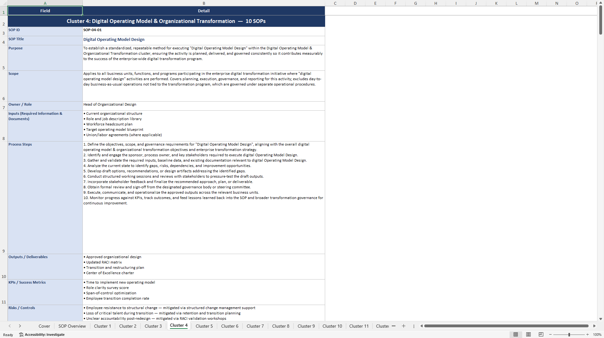 100+ Large-Scale Digital Transformation SOPs (Excel template (XLSX)) Preview Image