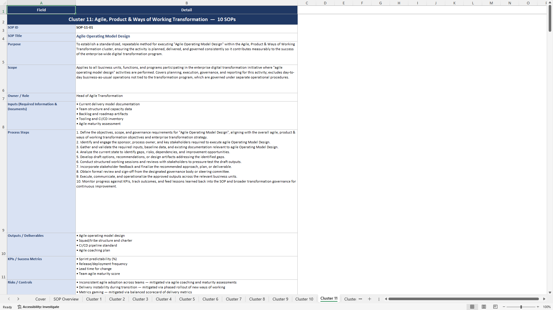 100+ Large-Scale Digital Transformation SOPs (Excel template (XLSX)) Preview Image