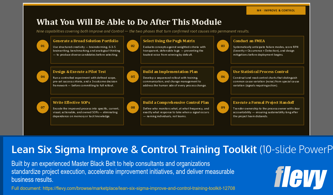 Lean Six Sigma Improve & Control Training Toolkit (10-slide PPT PowerPoint presentation template (PPTX)) Preview Image