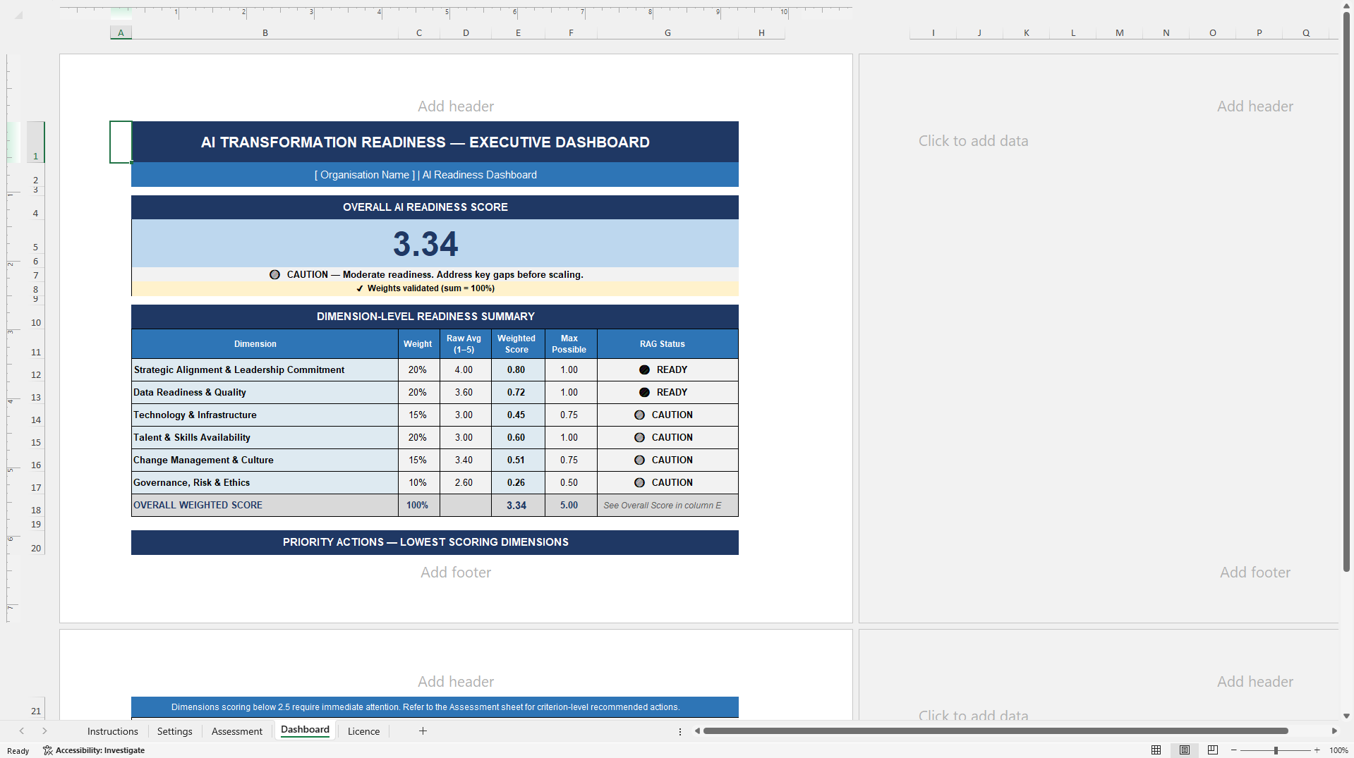 AI Transformation Readiness Scoring Model (Excel template (XLSX)) Preview Image