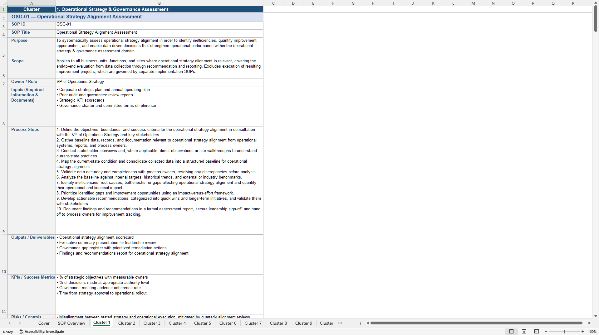 100+ Operational Efficiency Assessment SOPs (Excel template (XLSX)) Preview Image
