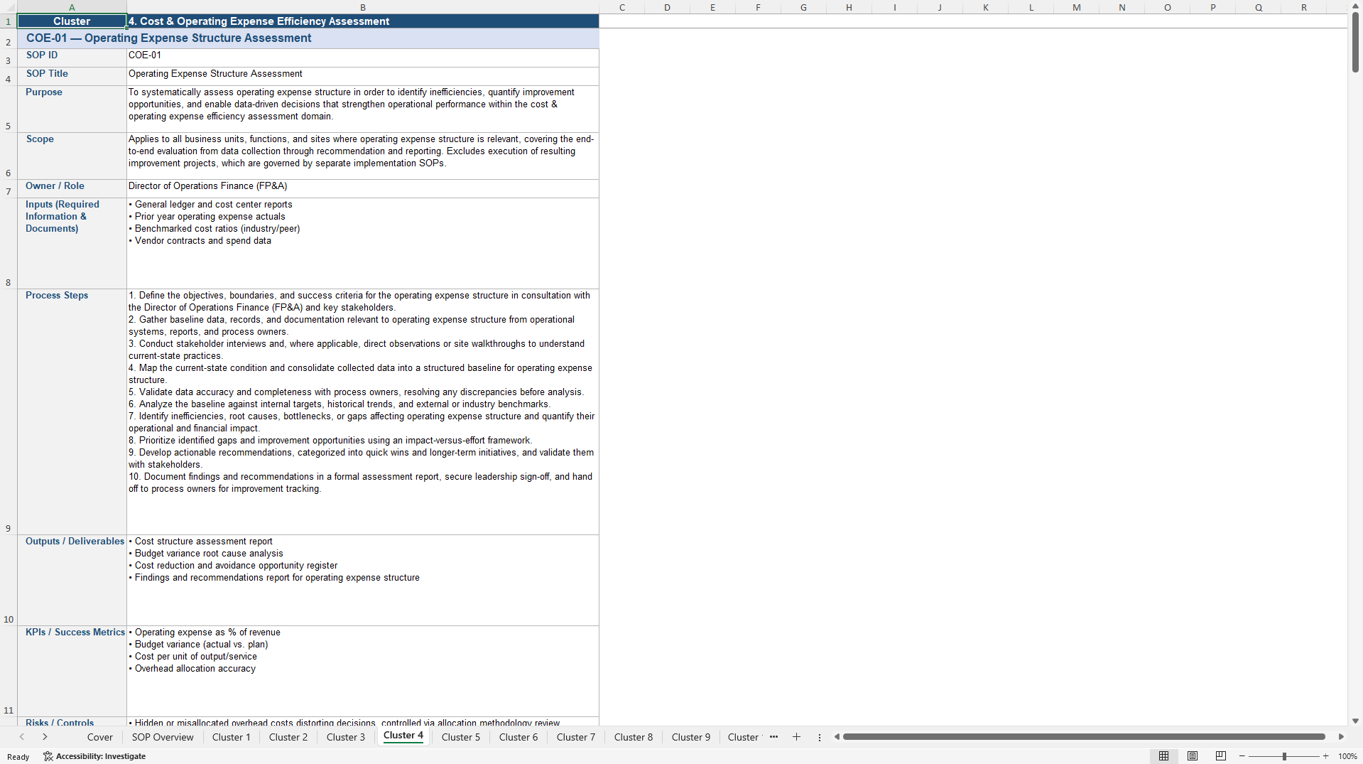 100+ Operational Efficiency Assessment SOPs (Excel template (XLSX)) Preview Image