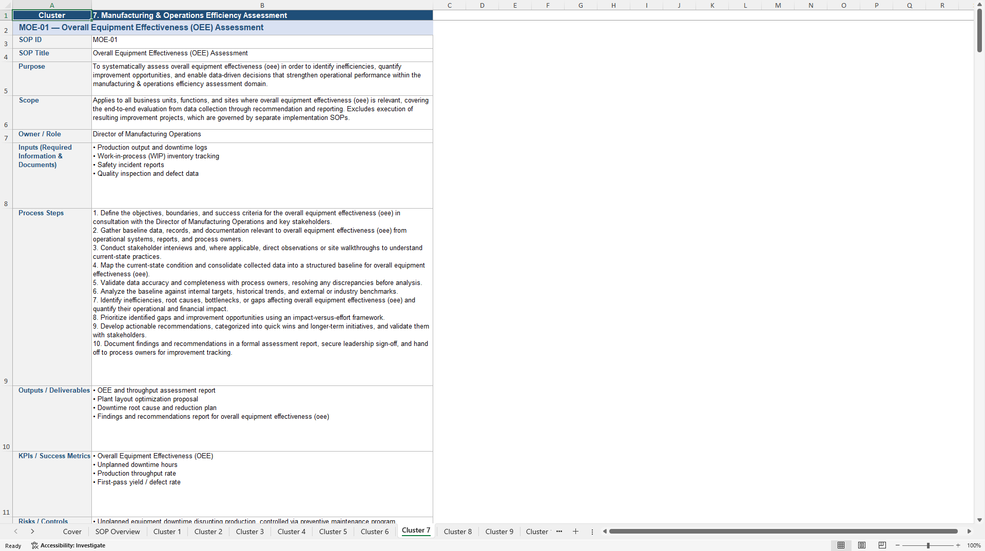 100+ Operational Efficiency Assessment SOPs (Excel template (XLSX)) Preview Image