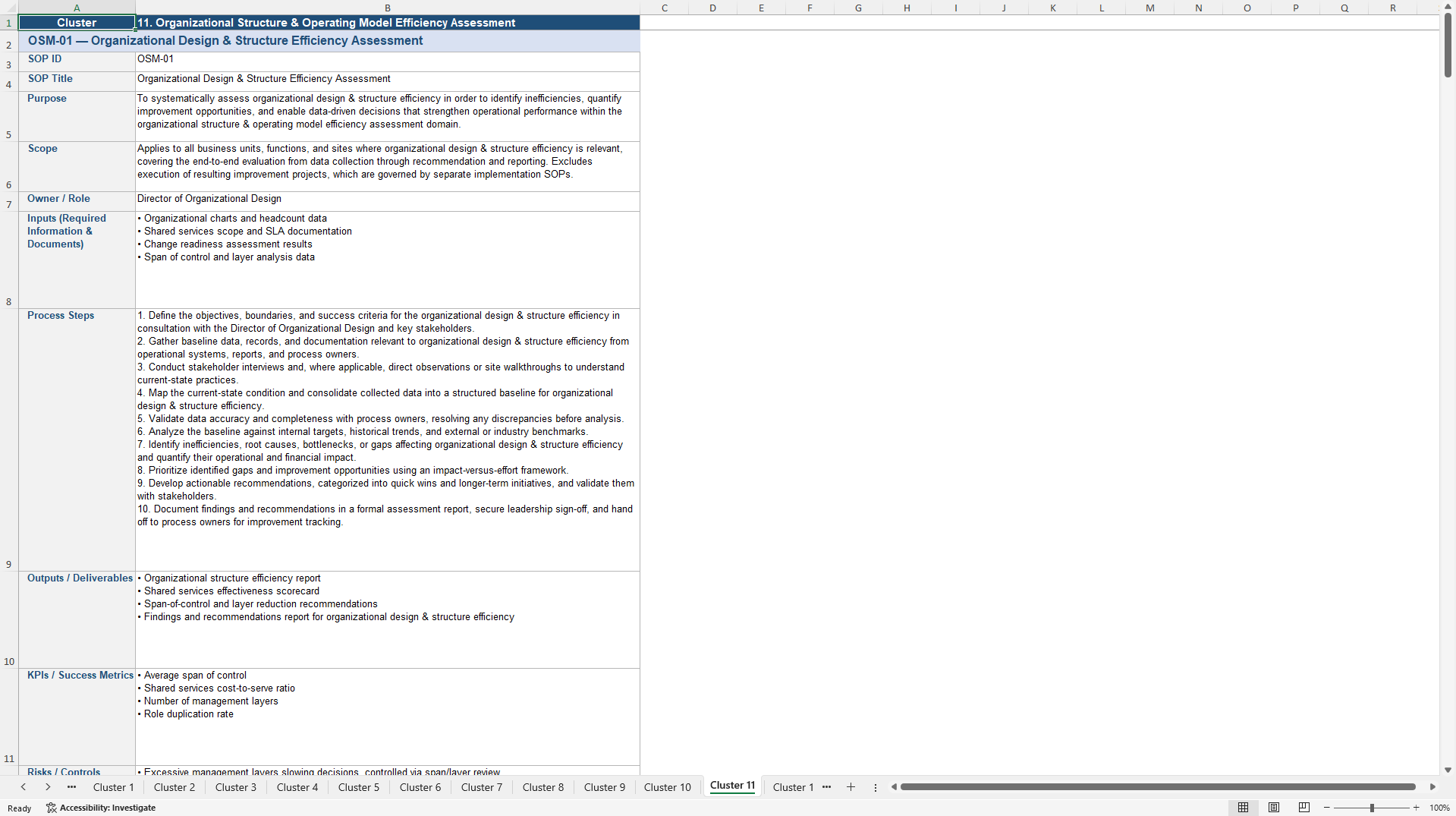 100+ Operational Efficiency Assessment SOPs (Excel template (XLSX)) Preview Image