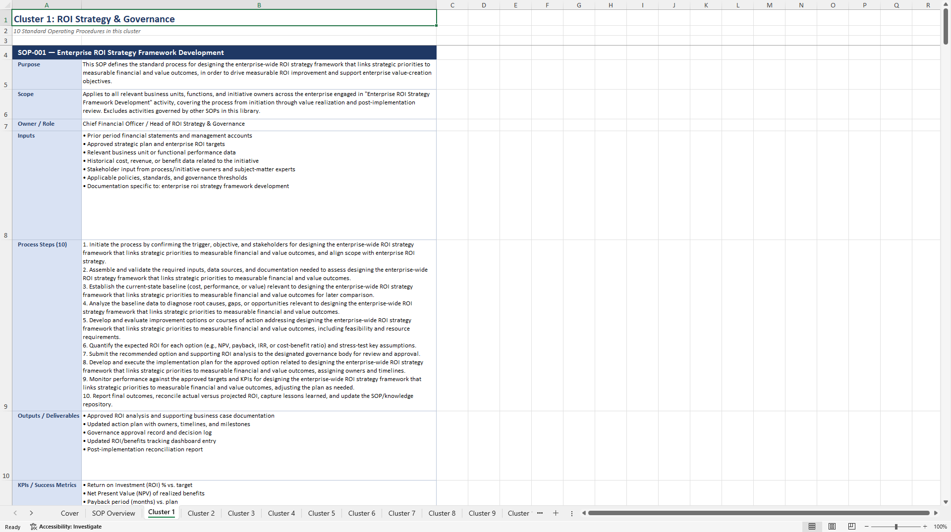 100+ Return on Investment (ROI) Enhancement SOPs (Excel template (XLSX)) Preview Image