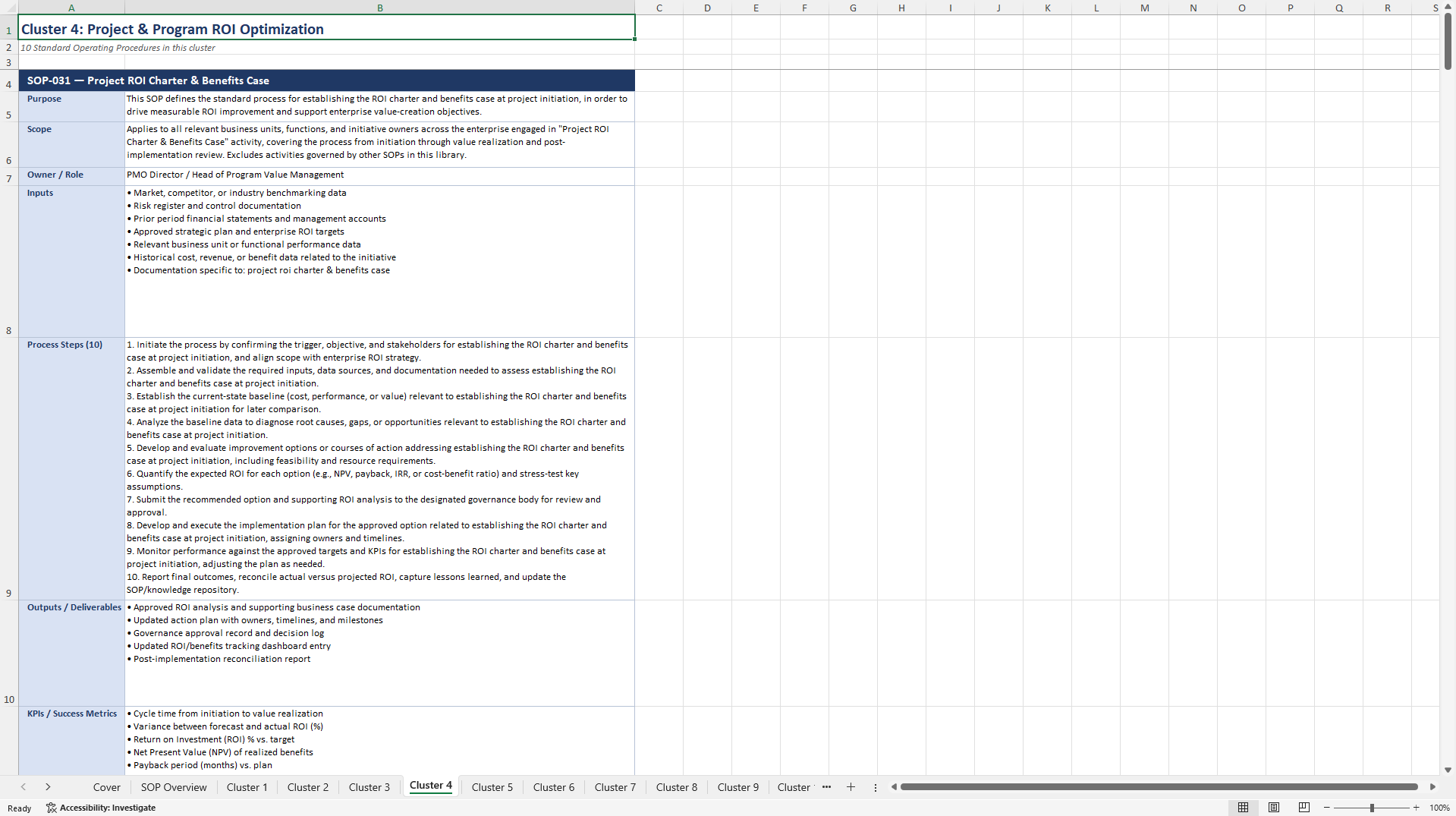 100+ Return on Investment (ROI) Enhancement SOPs (Excel template (XLSX)) Preview Image