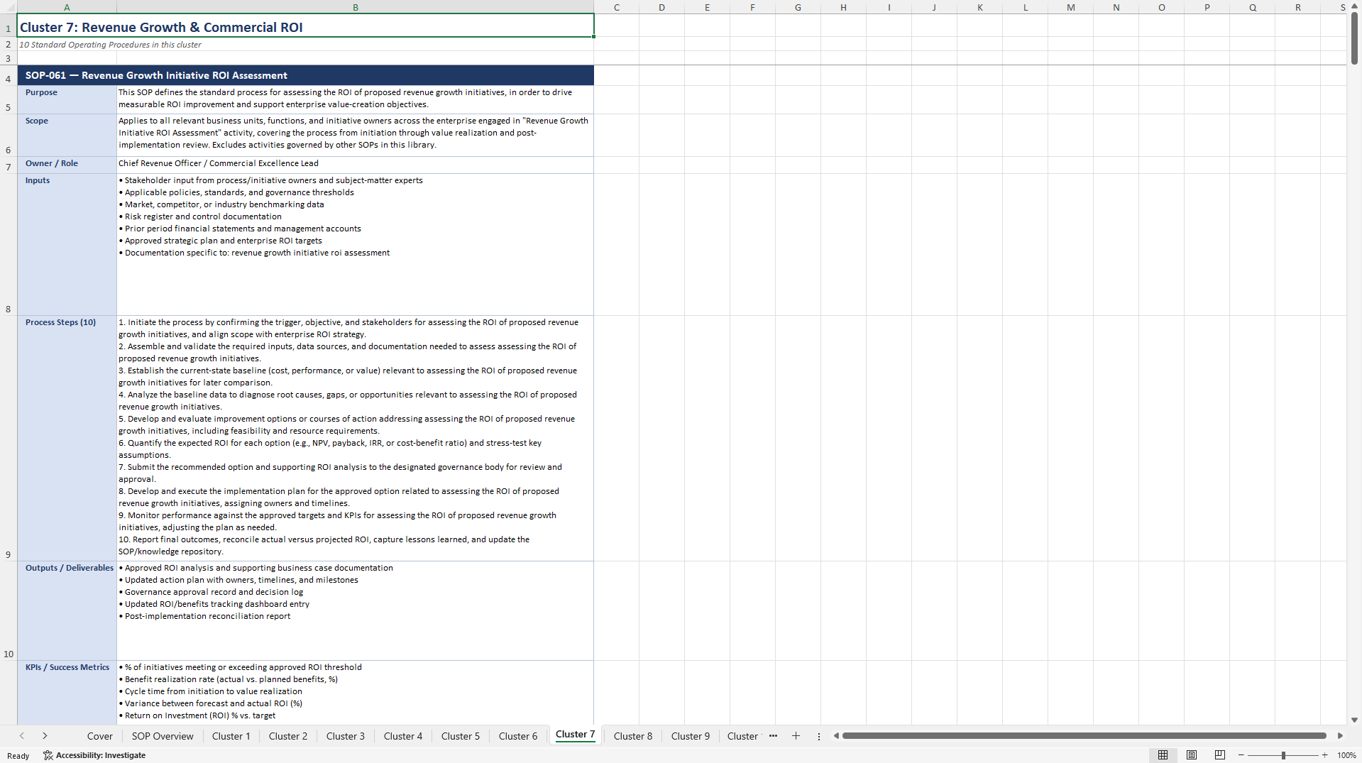 100+ Return on Investment (ROI) Enhancement SOPs (Excel template (XLSX)) Preview Image