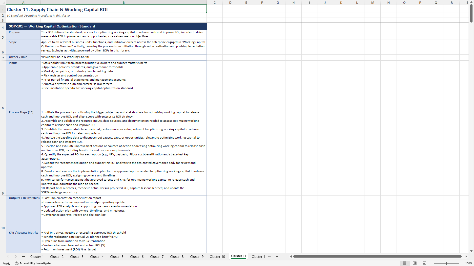 100+ Return on Investment (ROI) Enhancement SOPs (Excel template (XLSX)) Preview Image