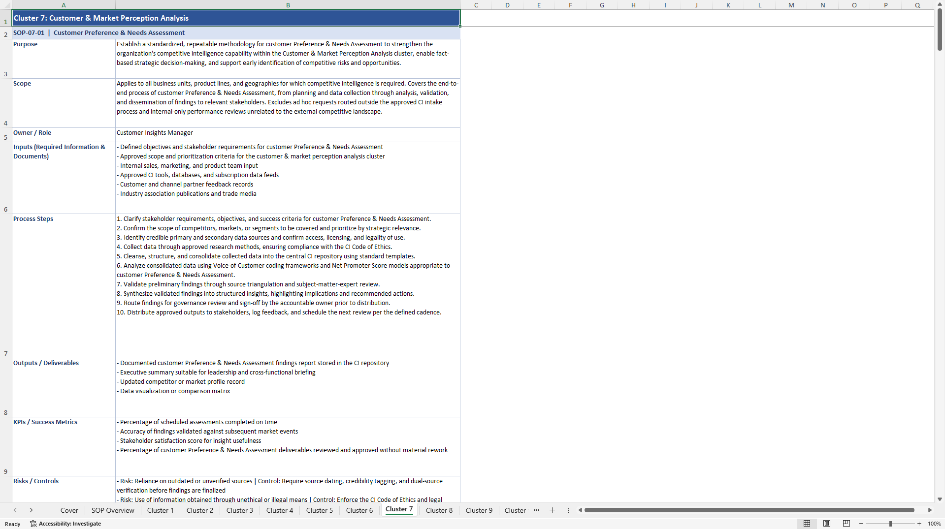 100+ Competitive Landscape Assessment SOPs (Excel template (XLSX)) Preview Image