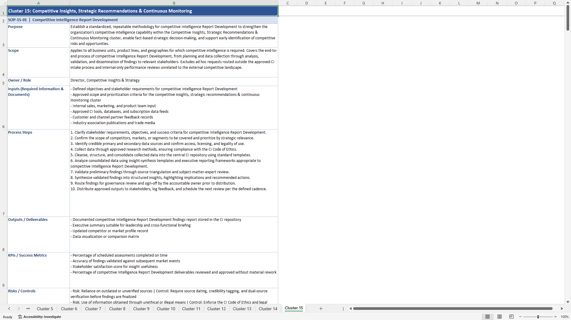 100+ Competitive Landscape Assessment SOPs (Excel template (XLSX)) Preview Image