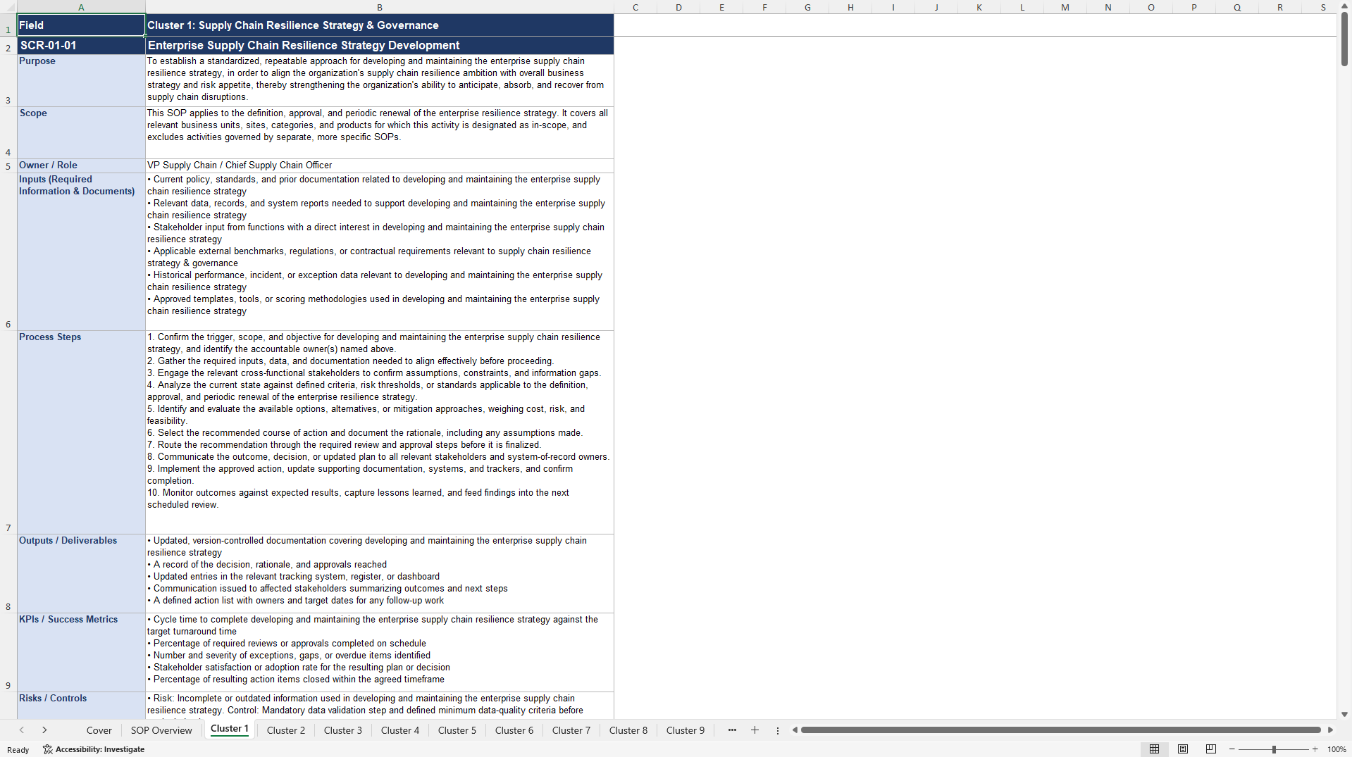 100+ Supply Chain Resilience SOPs (Excel template (XLSX)) Preview Image