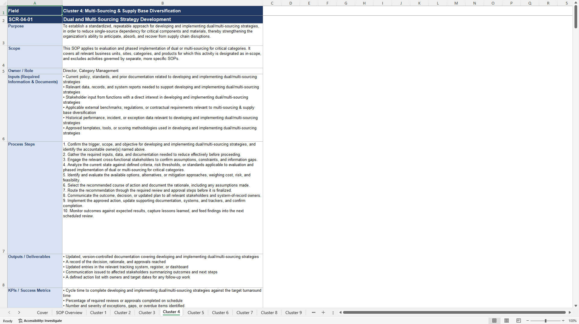 100+ Supply Chain Resilience SOPs (Excel template (XLSX)) Preview Image