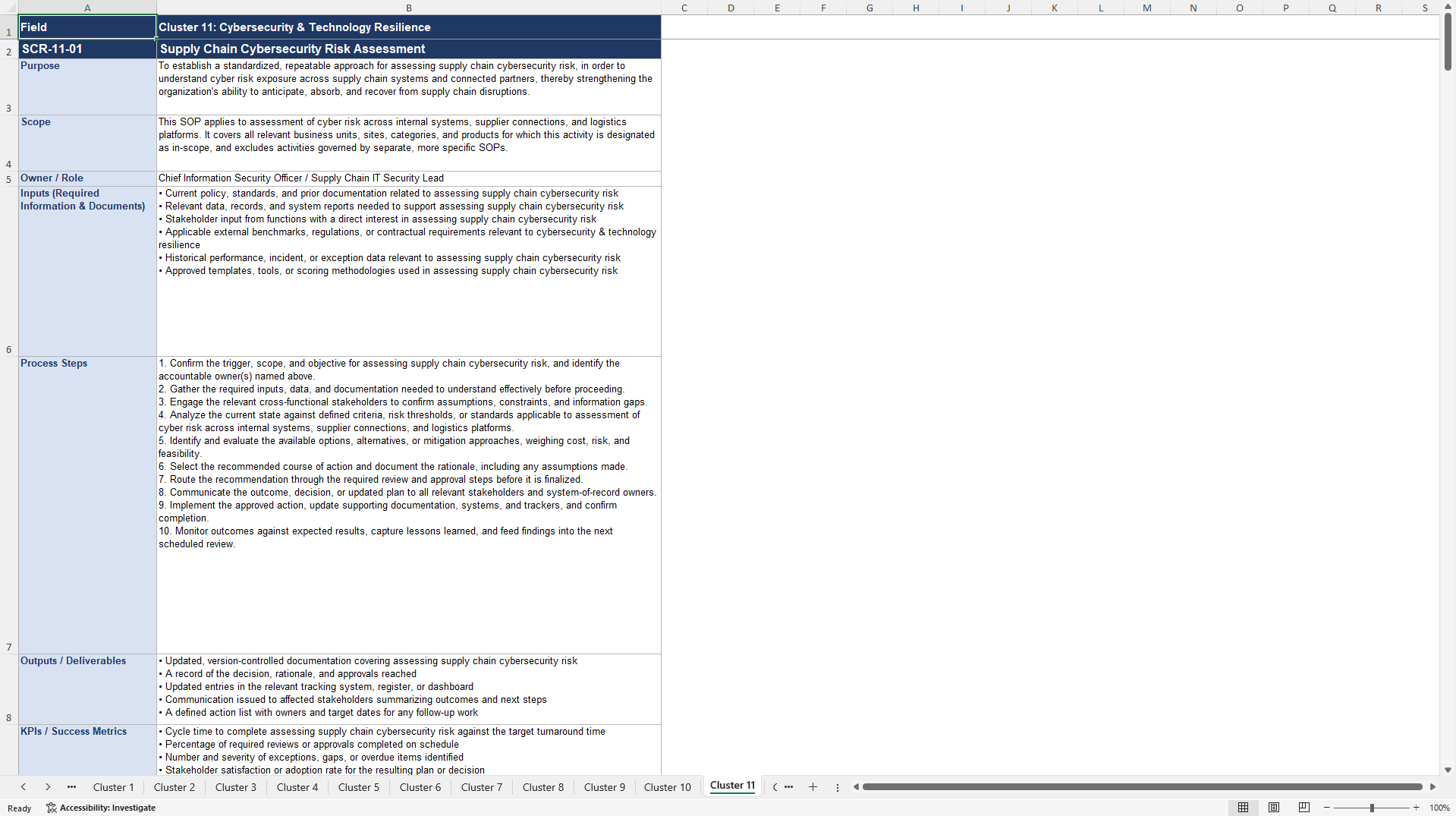 100+ Supply Chain Resilience SOPs (Excel template (XLSX)) Preview Image