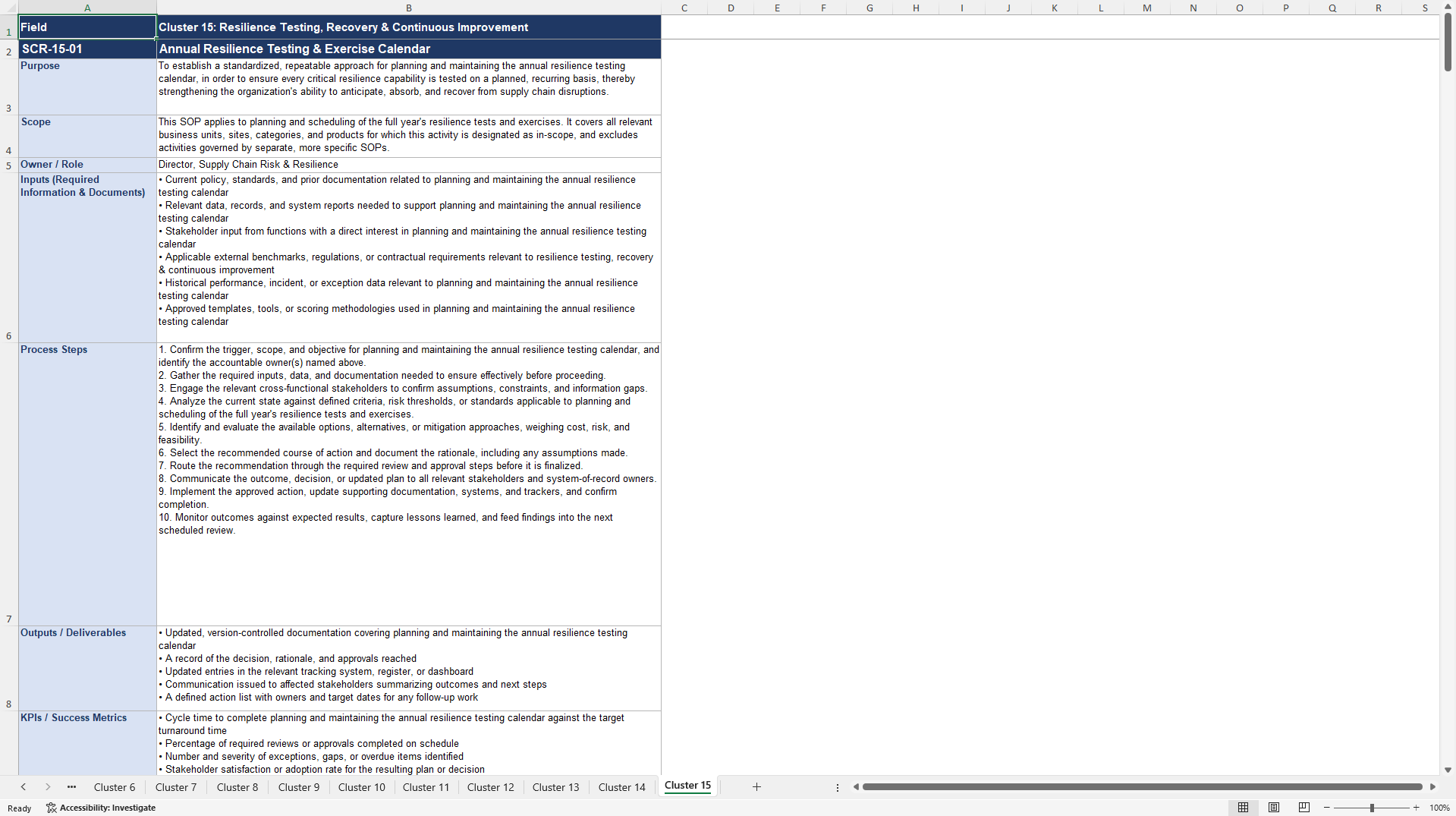 100+ Supply Chain Resilience SOPs (Excel template (XLSX)) Preview Image
