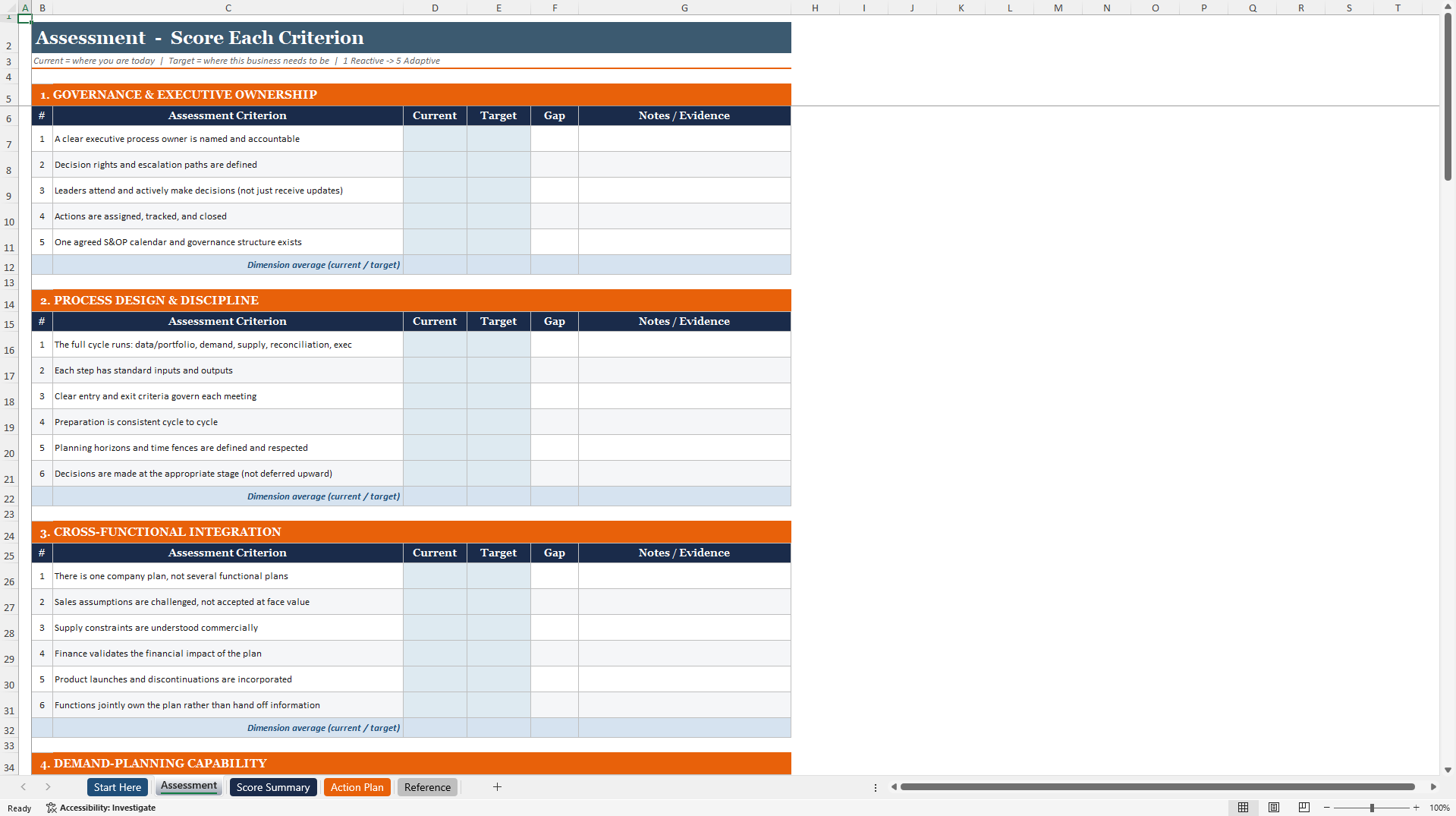 S&OP Maturity Assessment (Excel template (XLSX)) Preview Image