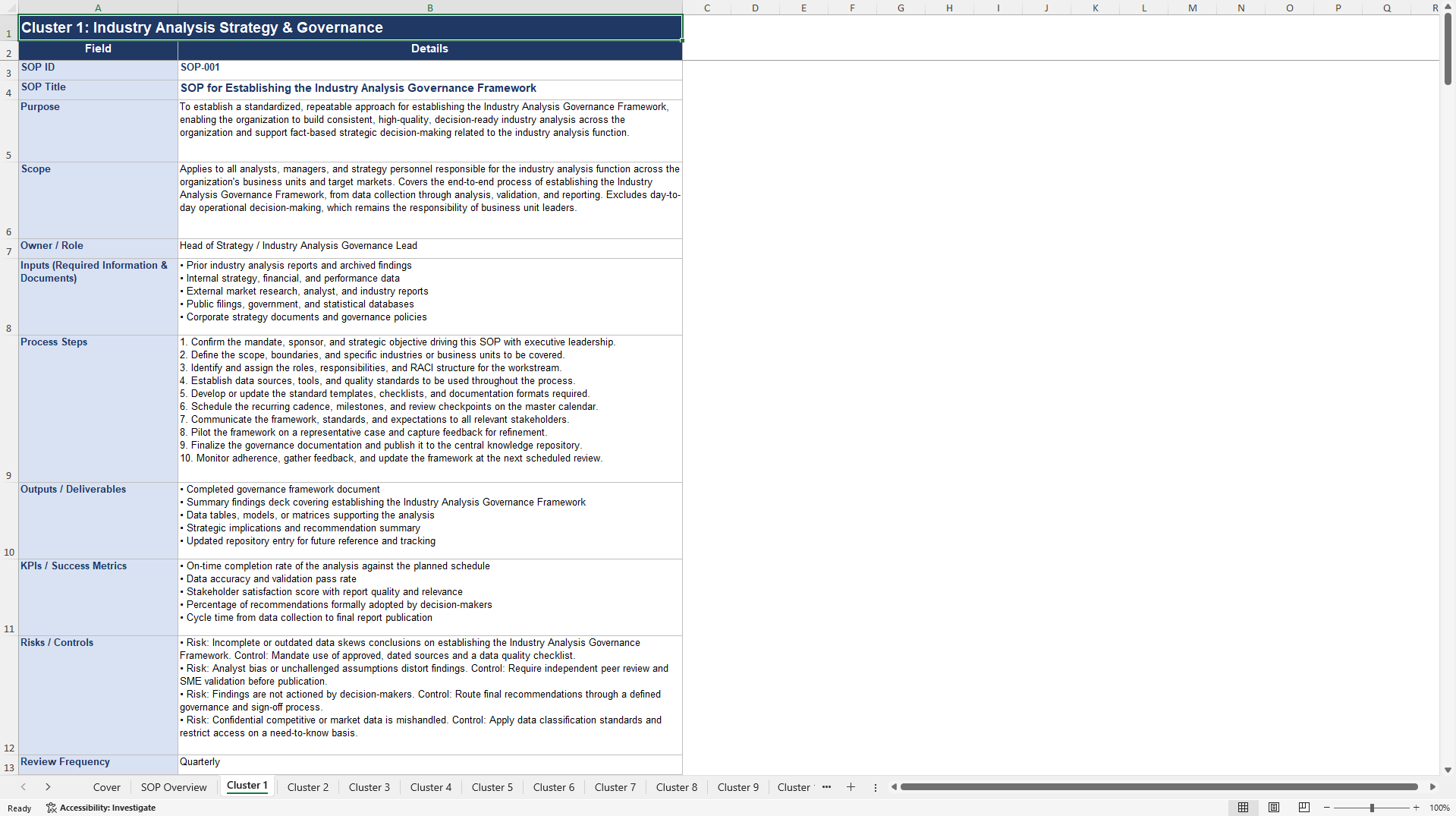 100+ Strategic Industry Analysis SOPs (Excel template (XLSX)) Preview Image