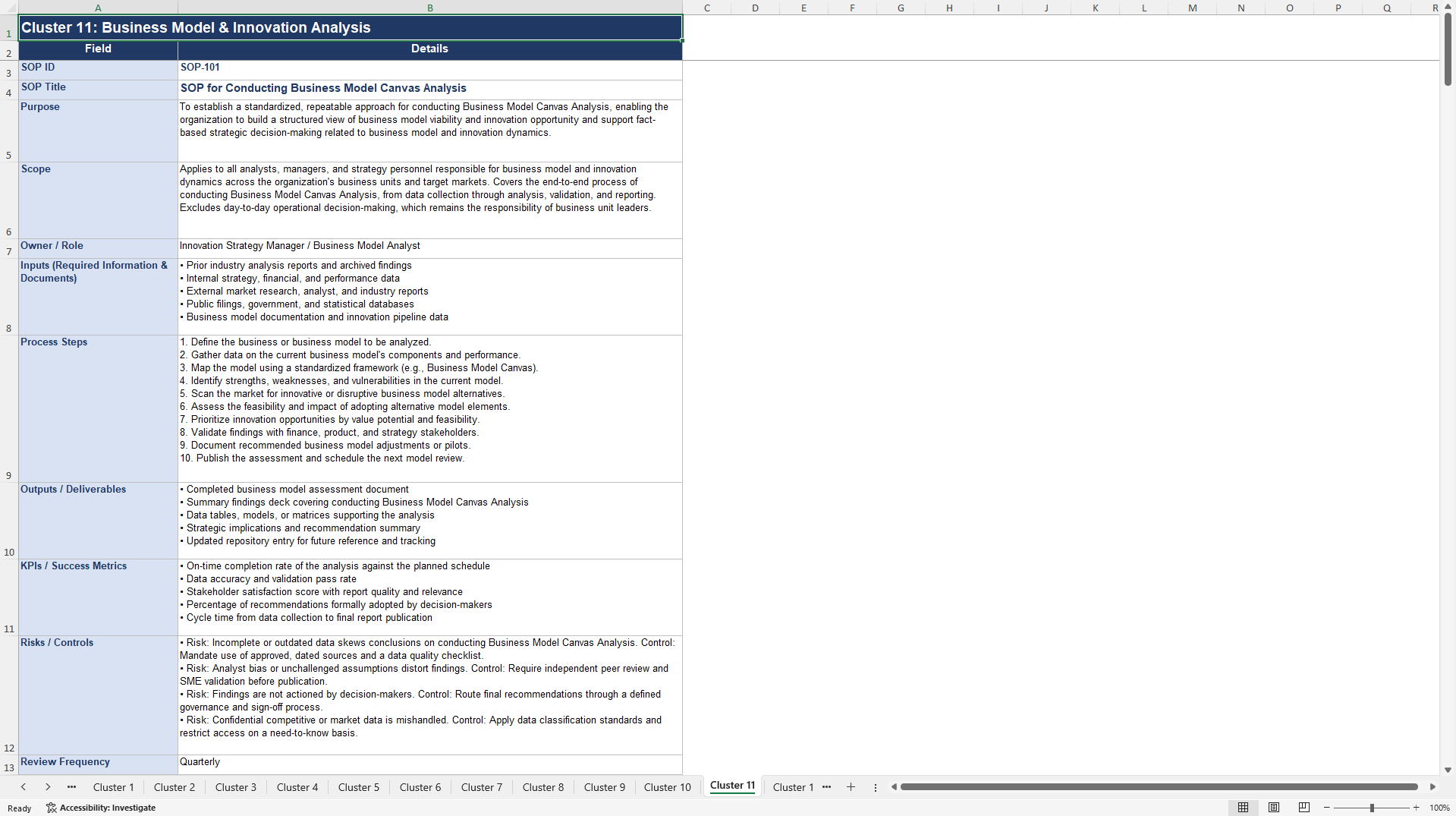 100+ Strategic Industry Analysis SOPs (Excel template (XLSX)) Preview Image
