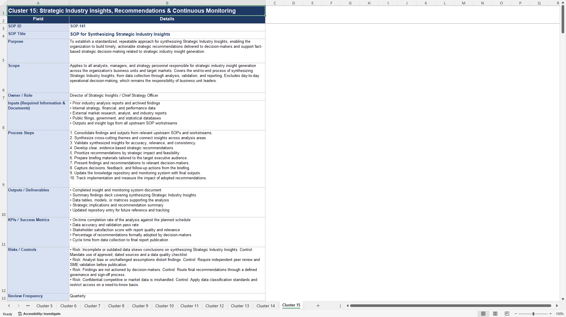 100+ Strategic Industry Analysis SOPs (Excel template (XLSX)) Preview Image
