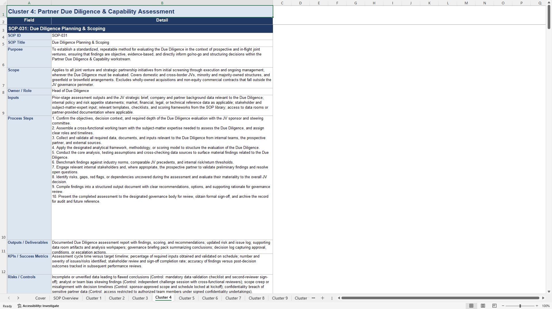 100+ Joint Venture Strategy Assessment SOPs (Excel template (XLSX)) Preview Image