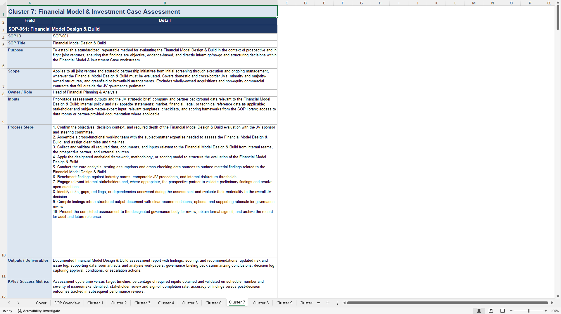 100+ Joint Venture Strategy Assessment SOPs (Excel template (XLSX)) Preview Image