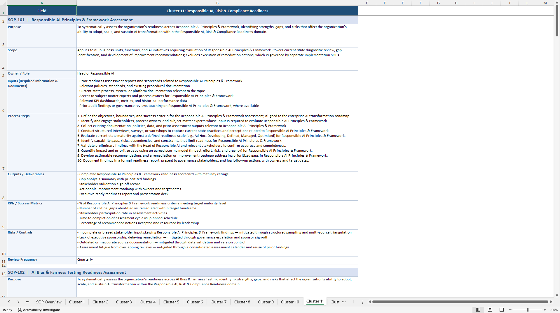 100+ AI Transformation Readiness Assessment SOPs (Excel template (XLSX)) Preview Image