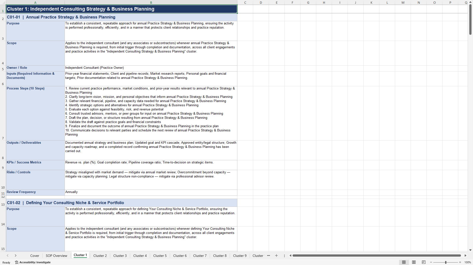 100+ Independent Consultant SOPs (Excel template (XLSX)) Preview Image