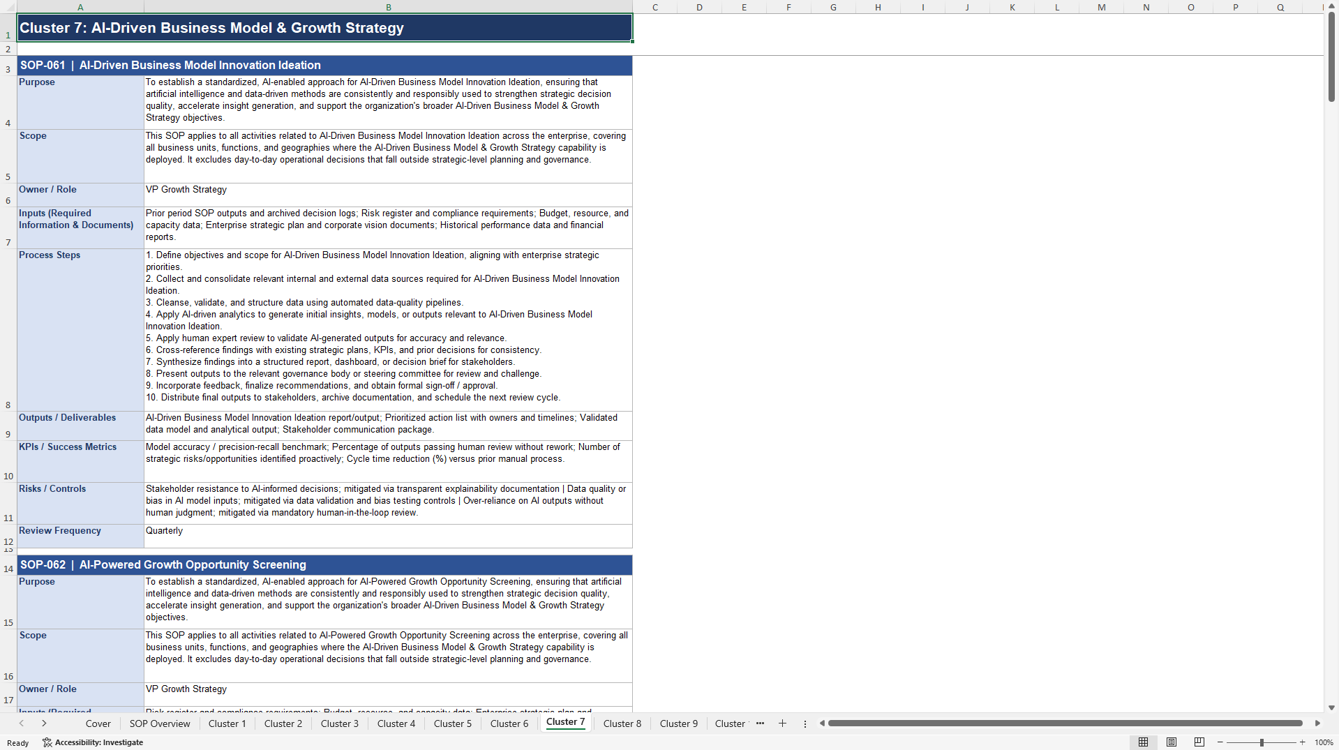 100+ AI-Driven Strategic Management SOPs (Excel template (XLSX)) Preview Image