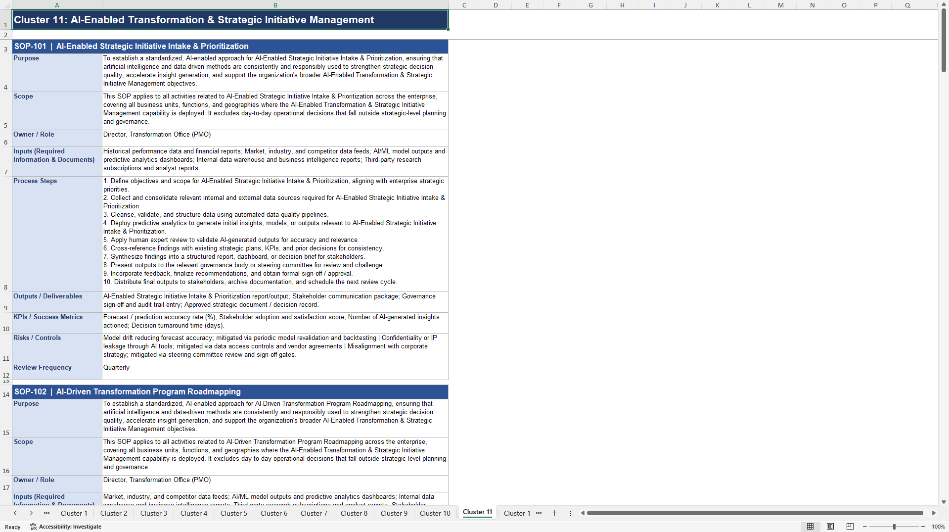 100+ AI-Driven Strategic Management SOPs (Excel template (XLSX)) Preview Image