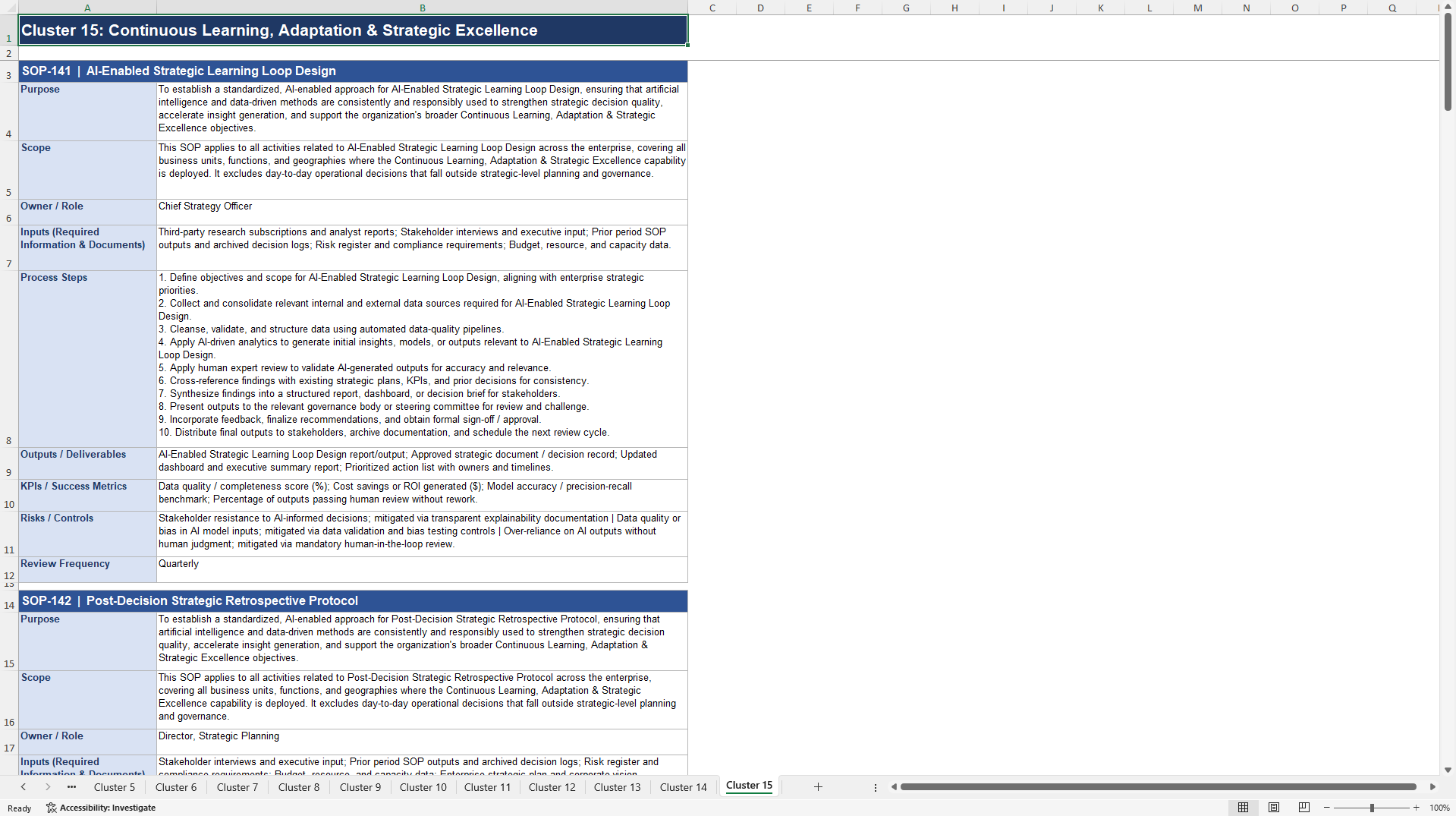100+ AI-Driven Strategic Management SOPs (Excel template (XLSX)) Preview Image