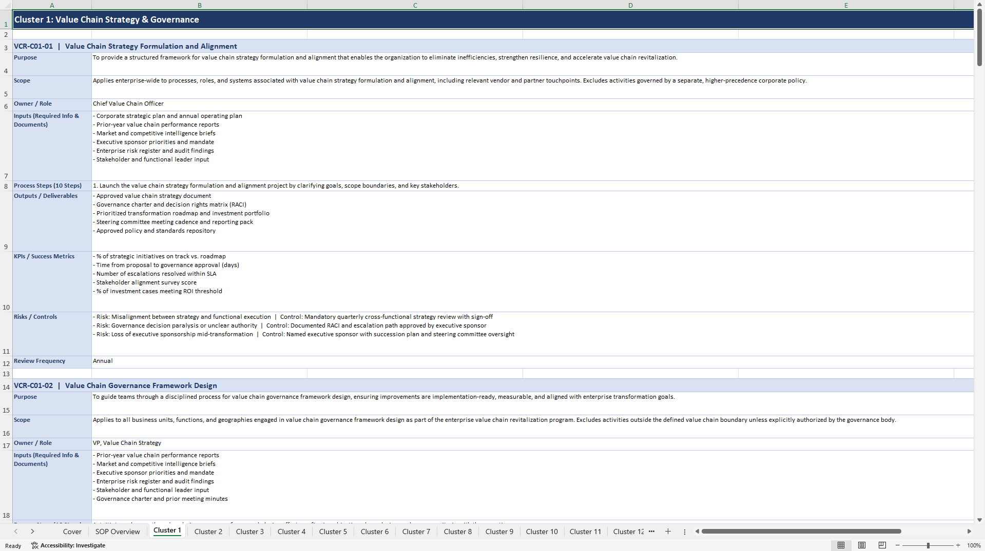 100+ Value Chain Revitalization SOPs (Excel template (XLSX)) Preview Image