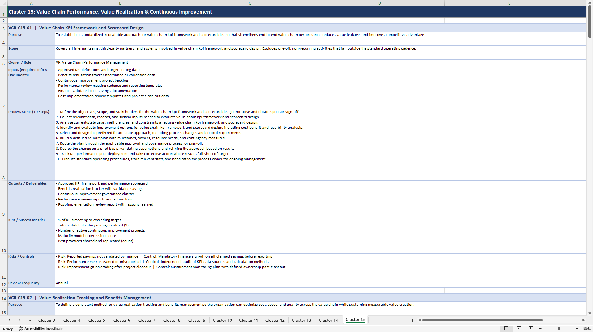 100+ Value Chain Revitalization SOPs (Excel template (XLSX)) Preview Image