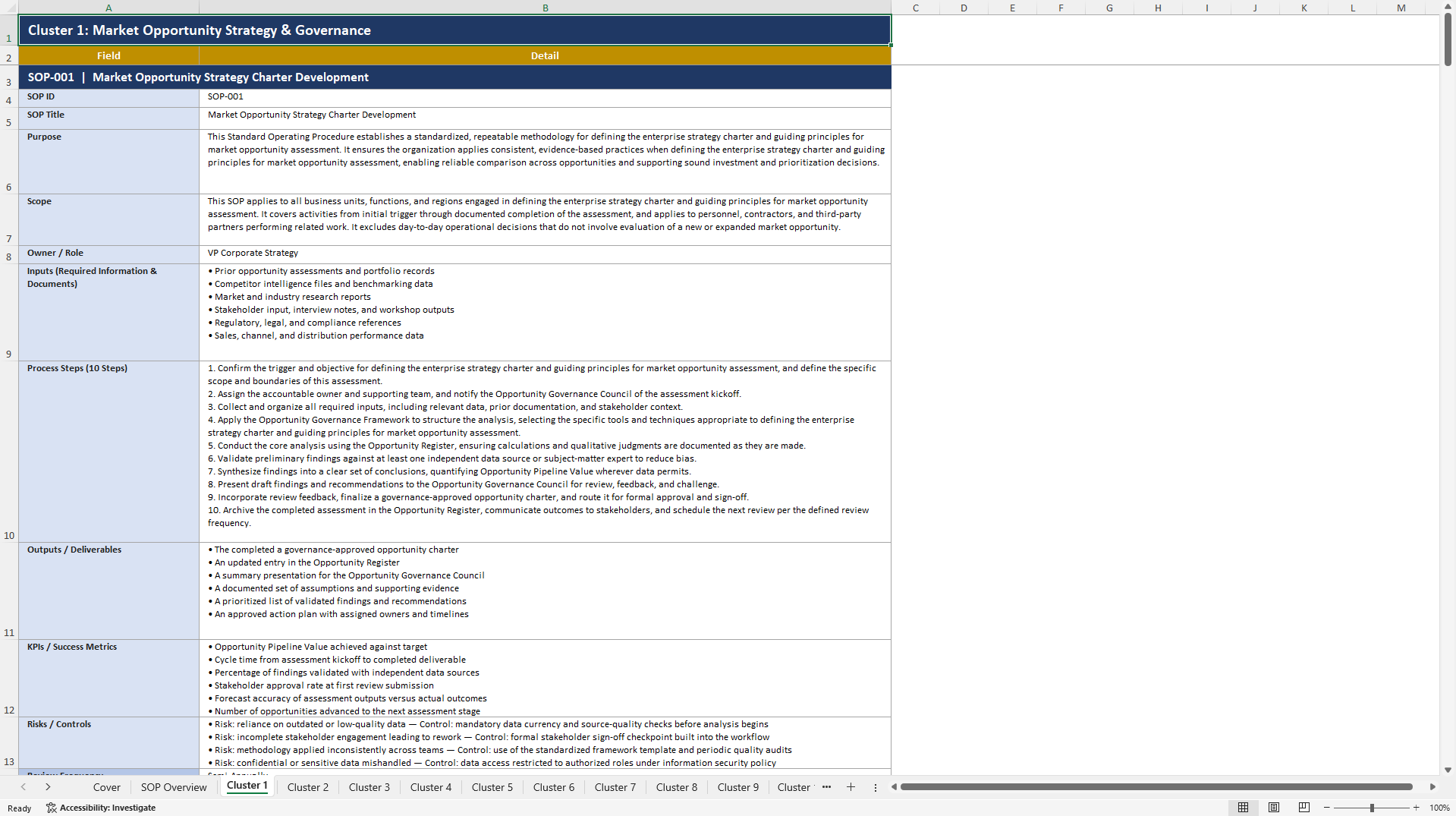 100+ Market Opportunity Assessment SOPs (Excel template (XLSX)) Preview Image